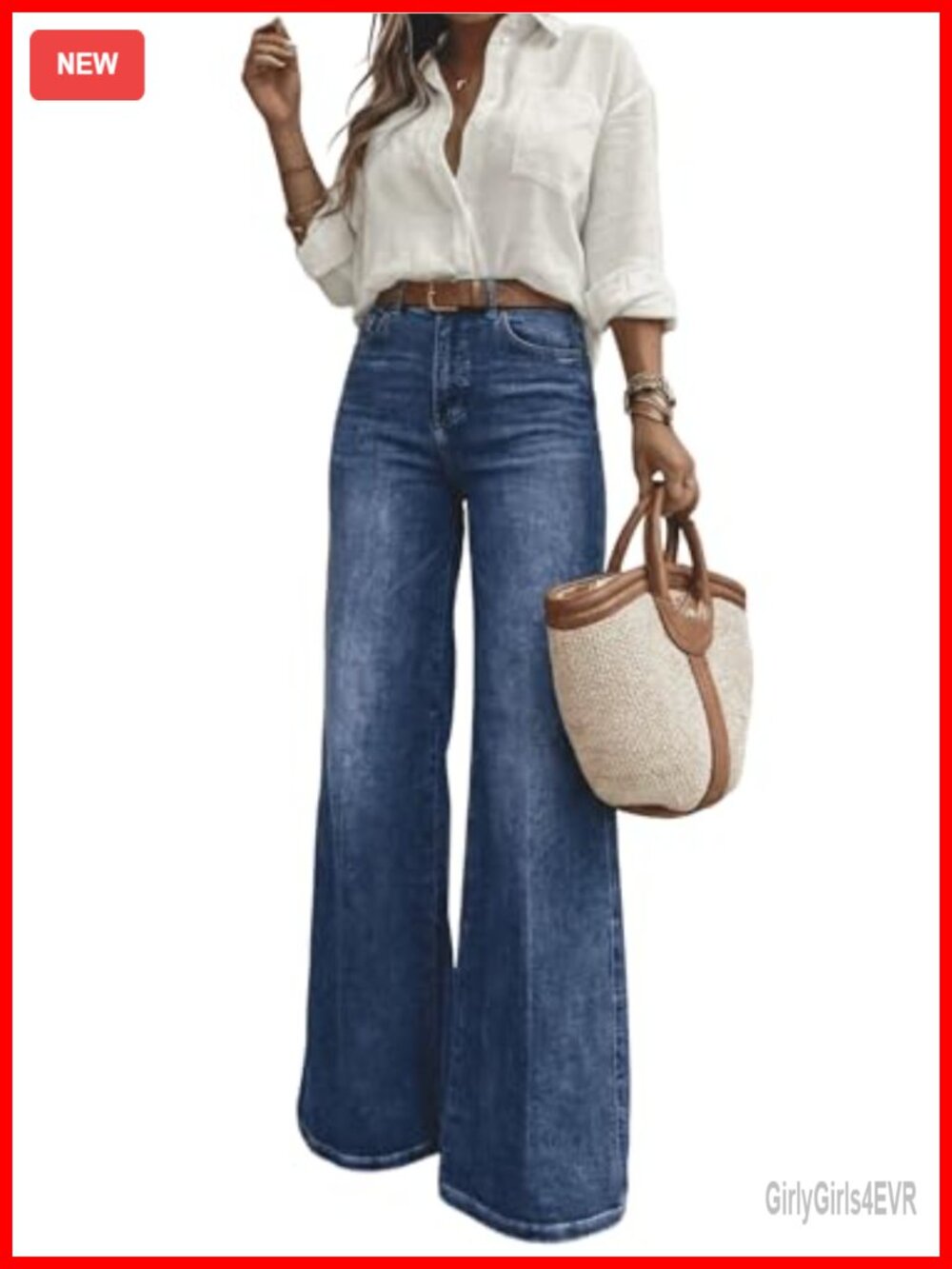 High Waisted Wide Leg Jeans Classic 5-Pocket Dark Wash Long Bootcut Denim Pants